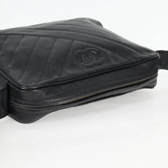 CHANEL COCO Mark Chain Shoulder Bag Grained Calf Skin Black Gold CC Auth 128487V - Picture 7 of 16